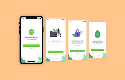 Daily UI - 023 - Onboarding acorns adobexd banking branding clean daily23 dailyui dailyui23 dailyuichallenge design invest investing investment minimal mobileapp onboard onboarding ui uiuxdesign weihuang