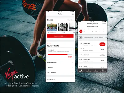 Virgin Active App Redesign excercise mobile design mobile ui redesign concept schedule