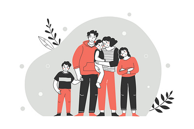 Happy large family portrait. cartoon character digital family flat illustration love parenting portait together vector