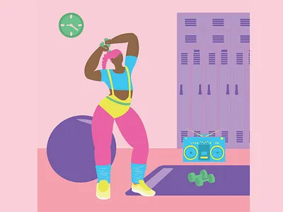 80s 80s style colorful design digital illustration flat design flat illustration flatdesign girl illustration pink vector vector design workout