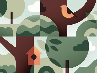 Garden bird forest garage garden green landscape nest poster sky street tree