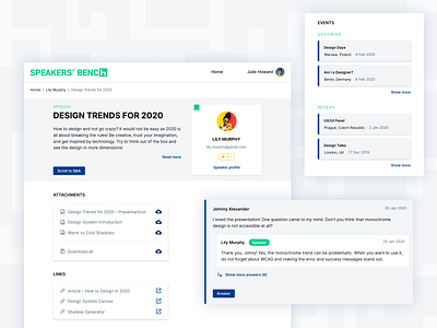 Platform for Conference Speakers | Speech Profile b2c conference design portal speakers ui ux web app web app design web design