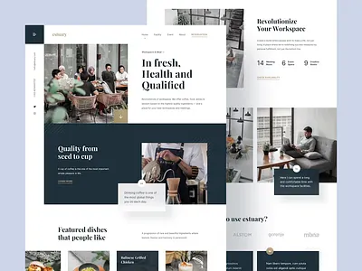 Estuary - Working Space & Eatery beverages cafe card clean coffee coffee shop design eatery food gallery homepage landing page meeting simple studio ui user interfaces ux website working space