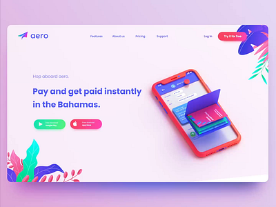 Aero website design 3d 3d animation 3dillustration 3dui aftereffects animation arnoldrender c4d colorful motion design pastel tropical ui ui design uianimation