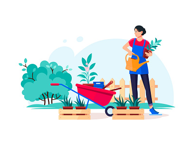 Garden character flat garden girl illustration nature summer ui ux vector website