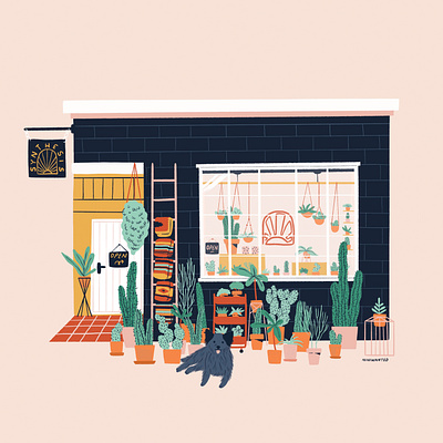 The plant shop cactus dog facade plant illustration plant shop plants shop shopfront