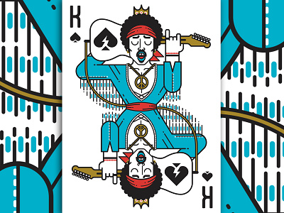 KING OF GUITARS - Jimi character design flat guitar guitarhero illustration jimi hendrix king linear playing cards poker solo vector woodoochild woodstock