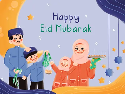 Postcard / Greetings Card Illustration art cartoon character digital illustration drawing eid mubarak illustration illustration design illustrator procreate