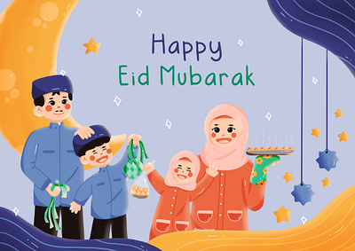 Postcard / Greetings Card Illustration art cartoon character digital illustration drawing eid mubarak illustration illustration design illustrator procreate