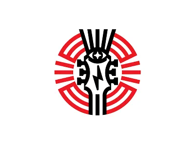 Music label badge branding eye guitar instrument label light lightning logo monoline music round wave
