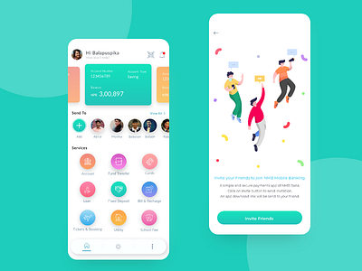 Mobile Banking Dashboard bank app bank service banking dashboad design ebanking finance app internet banking invite friends money transfer online banking payment app refer ui ux wallet wallet app