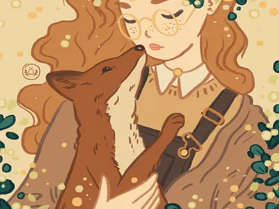 Jasmine and the fox animal botanical character cute flora flowers forest fox girl illustration ipad ipadpro nature painting portrait process procreate wilderness woman