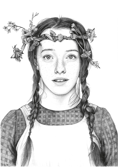 Anne with an E anne with an e black and white drawing girl pencil portrait