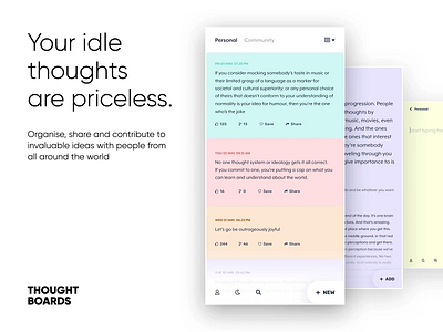 Thought Boards collaborate creativity ideas ideastorm mind mobile app opinions reddit share social media thought thoughts twitter ui ui design