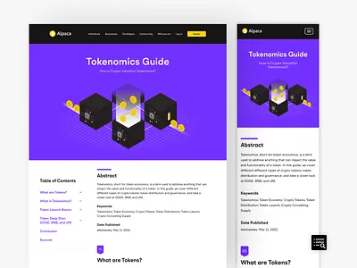 Tokenomics Guide Landing Page 2d adobe illustrator alpaca markets blockchain branding crypto demand generation design fintech graphic design guide illustration landing page marketing research report seo tech tokenomics ui vector