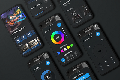 Smart Home Automation air conditioner app auto automated controls curtain dark devices home house minimal modern room smart typography ui ui ux user interface ux