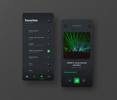 Music App Neumorphsim (Dark Mode) activity app clean concept dark mode design jam figma interface layout mobile mobile app music app neumorphism ui ui design ux