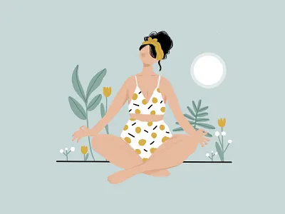 Sunset Yoga 2d avatar botanical illustration character design illustration illustrator minimal modern people vector yellow yoga yoga pose