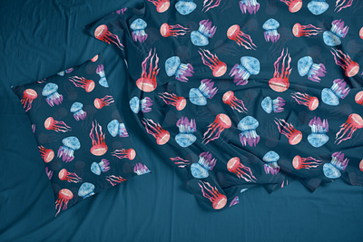 Marine textile adobe ilustrator design illustration домашнее медуза ракушки текстиль