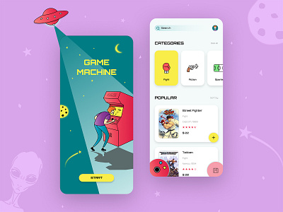 Retro Game Store - App Design alien app app design branding cartoon clean creative design game store games icon illustration mobile app product design retro space ui ux vector