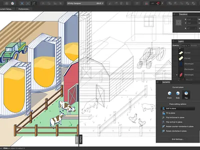 Farm scene - isometric illustration affinity agriculture animal barn farm grain illustration infographic infography information design isometric oblique projection story tractor