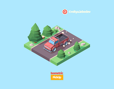 Isometric Pickup On The Road adobe illustrator art car colorful design drive driver forest game design isometric isometry pickup project road rock travel truck vector