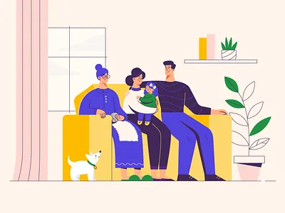Happy family at home family illustrations interior people people illustration vector illustration
