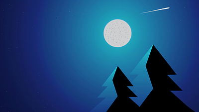 Nyctophilia design moon night shooting star stars tree