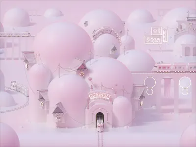 Winter 2020 3d c4d cinema 4d city houses landscape neon octane town tracks train tunnel winter