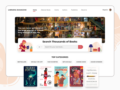 Search for thousands of books books bookstore dukagjini illustration interaction design interface librariadukagjini library reading ui user experience user interface ux web design website