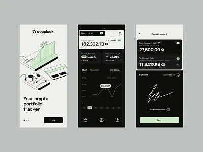 deeplook: mobile app, interface, identity, branding, design app design application balance branding crypto cryptoapp dapps decentralized defi exchange fintech interface design mobile mobile app payment platform portfolio tracking trading web3