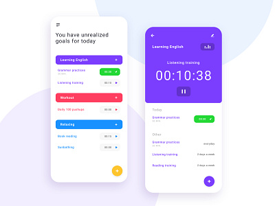 Daily time for goals achievement app app design application colors design goal goals list mobile mobile app mobile ui play simple time timer ui ux