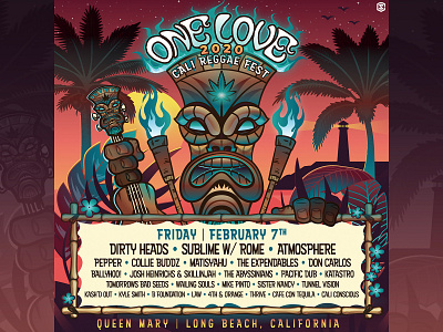 One Love Cali Reggae Music Festival - Promo Graphics beach concert poster illustration music reggae