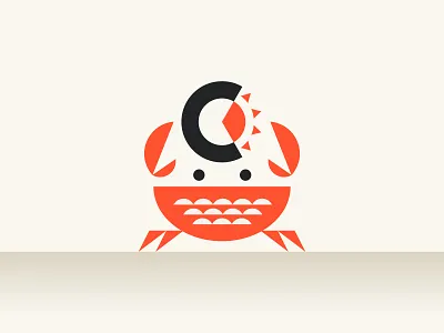 "C" for Crab animal crab geometric illustration letter c logo mark modern negative space ocean rays smart sun symbol wave