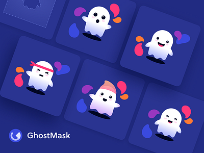 GhostMask Illustrations art branding character chrome chrome extension design extension flat ghost graphic design illustration illustrator mask oblik studio overlays precise shapes smiley vector visual design