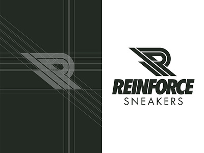 Reinforce Sneakers Logo & Grid action bold branding clean kicks logo minimal movement r reinforce sneakers sports