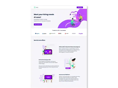 Landing page for hyre in GUVI adobexd branding clean design illustration landingpage minimal typography ui ux vector webdesign website