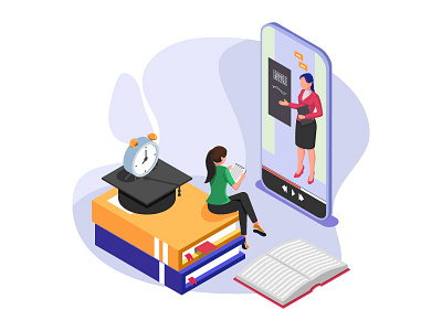 E-Learning Process illustration concept. app artwork branding character communication creative design dribbble e learning education illustration isometric mobile service student student work teacher technology ui website