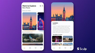 Travel App UI - Figma app cards ui destination figma figma design icon places recommendation sightseeing studio travel app typogaphy ui uidesign uxdesign