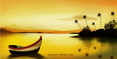 Digital Paint Nature Scene digi art digital painting nature scene river bank sunset