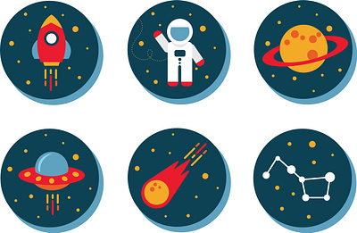 Space Icons alien astronaut astronomy flying saucer illustration jupiter meteor outerspace planets rocket saturn shooting star space spaceship stars the big dipper ufo