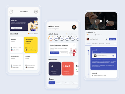 Students Virtual Class classroom clean ui design covid 19 covid 19 covid19 dallas high school online class online course student dashboard student project students task teachers