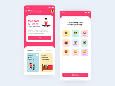 Meditation app (Light Version) app brandidentity covid19 dailyinspiration dailyui design dribbble graphicdesign health app illustration iphone x logoinspiration meditation app mental health mobile ui mobileapp ui uidesign uiux ux