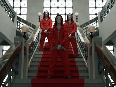 Money Heist 3D Fanart 3d 3dmodelling art blender illustration moneyheist movies netfilx render series zbrush