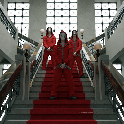 Money Heist 3D Fanart 3d 3dmodelling art blender illustration moneyheist movies netfilx render series zbrush