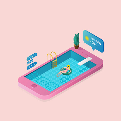 isometric pool cartoon character character creative design flat illustration girl health health and fitness illustration isometric isometric art isometric design isometric illustration isometric pool isometry pool pool party summer vector