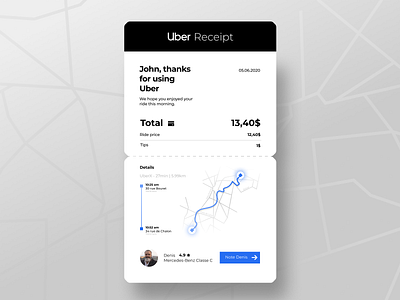 Uber Email Receipt best shot bill button cab car dailyui design email email receipt interaction interface popular popular shot receipt ride taxi trend uber ui ux