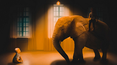 Hide in the right place design elephant graphic design imagination manipulation photoshop teal orange