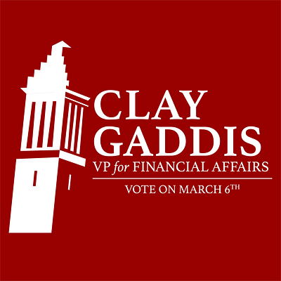 Clay Gaddis for Vice President of Financial Affairs 2018 brand identity campaigns graphic design logo project management