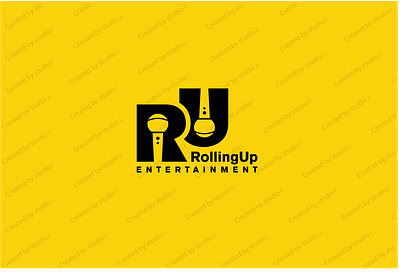 Rolling Up Entertainment black creative design entertainment flat initial logo logo logo design microphone minimal minimalist logo modern logo music rolling talent unique unique logo up yellow